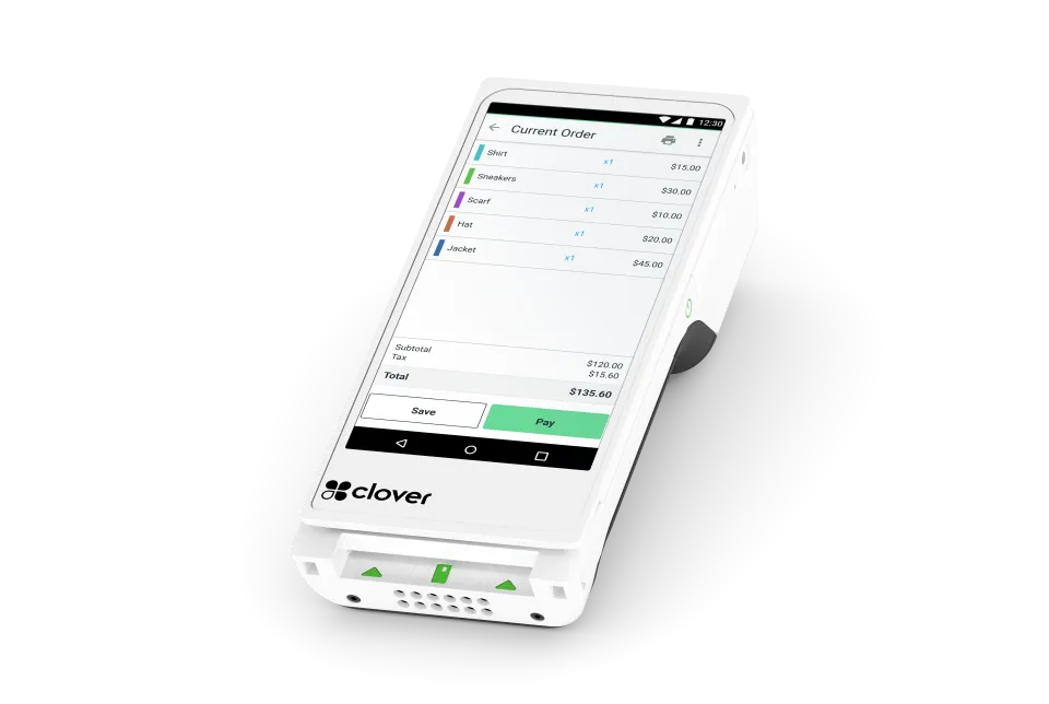 A Clover Flex handheld terminal.