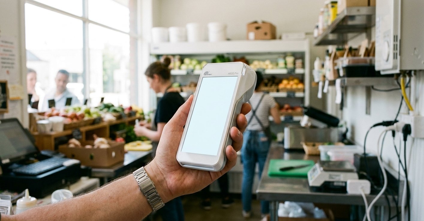 A PAX A920 Pro handheld payment terminal.