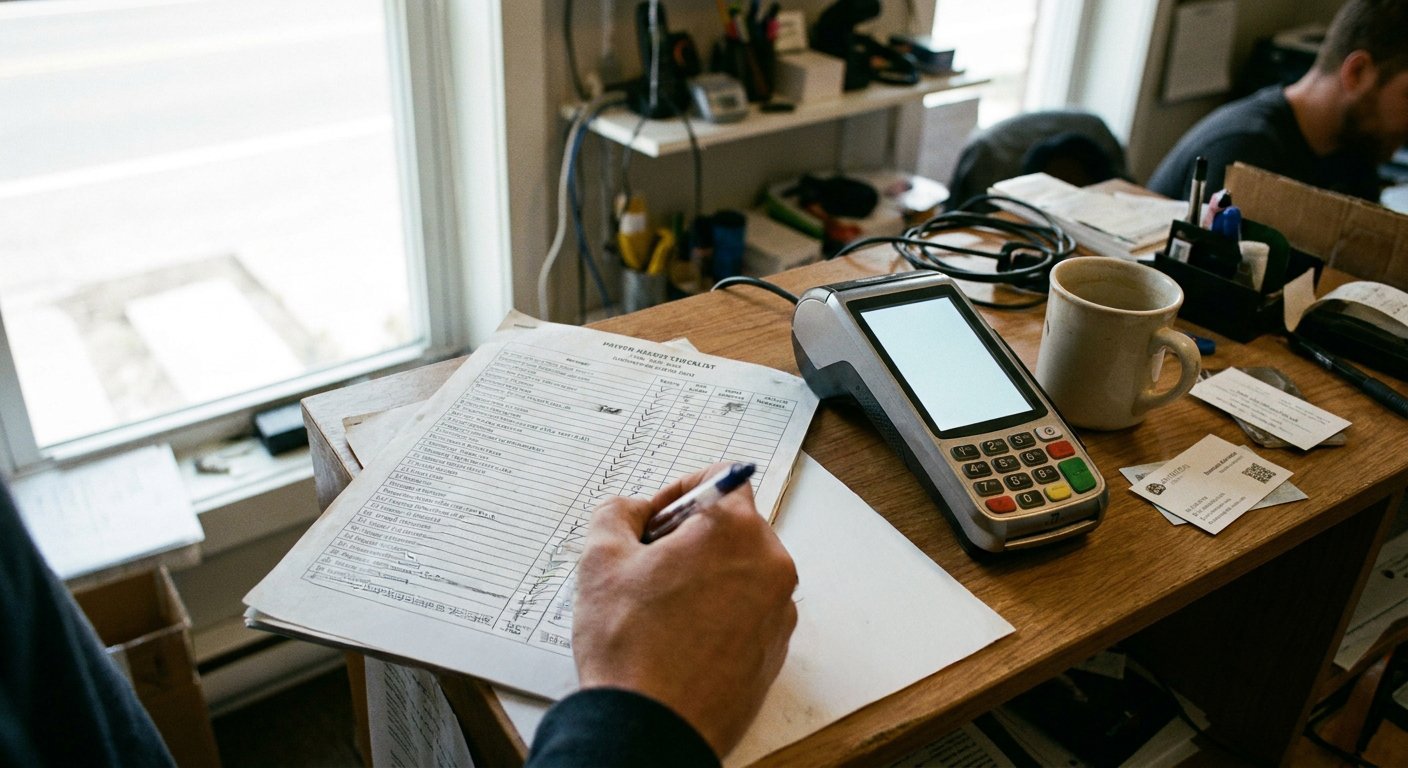 A requirements checklist on a sheet of paper.