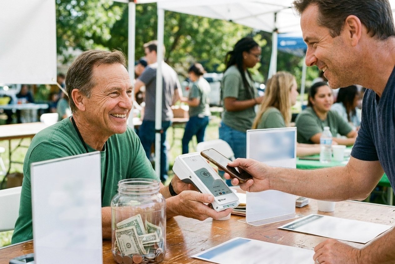 Guests giving at an in-person fundraising event.