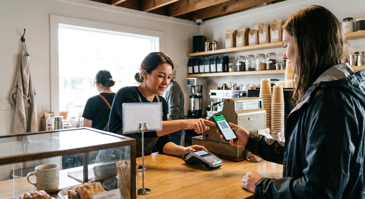 A WeChat Pay QR payment at a counter.