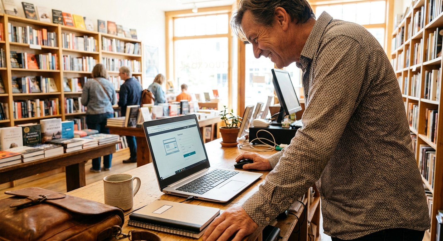 A shopper completing an online checkout on a laptop.
