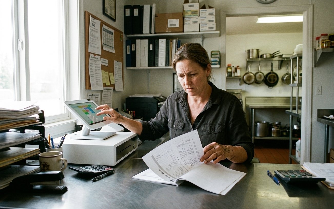 A sales recording system's version being checked on screen.