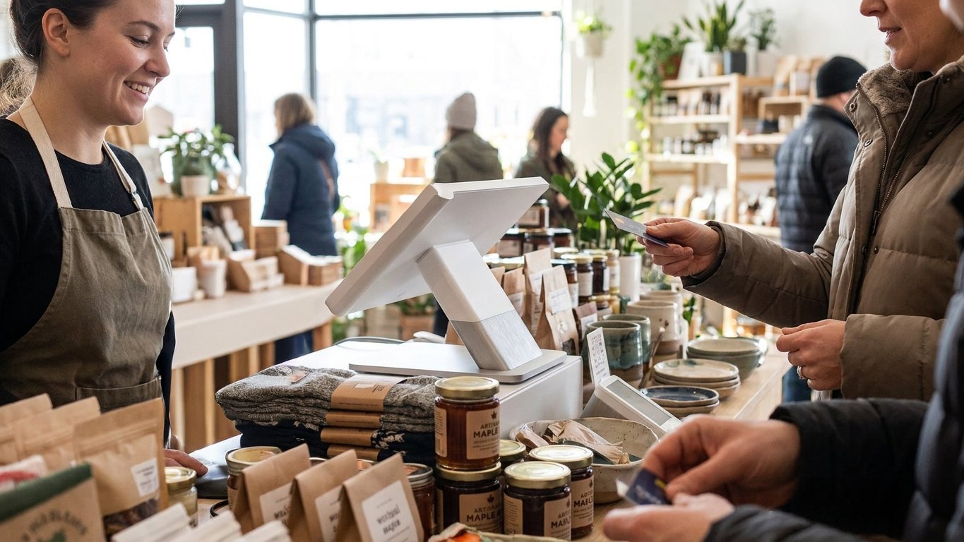 A retail counter mid-transaction.